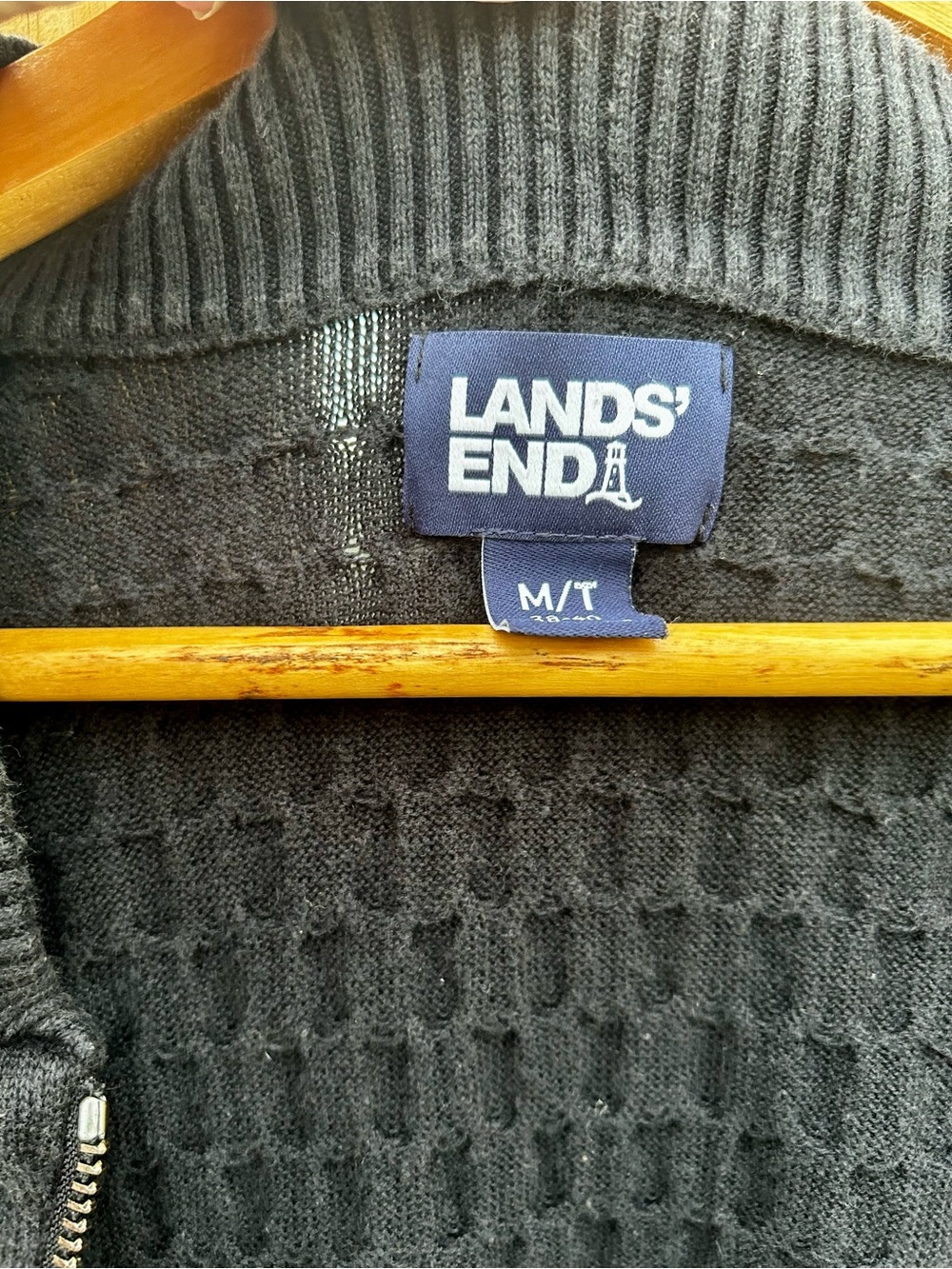 Lands' End Sweater Chase Bank Dark Navy Full Zip-Up Sz. M/T - Picture 7 of 9
